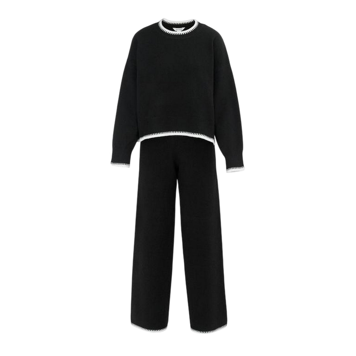 Black-White - Front - Miso Womens-Ladies Contrast Hem Long-Sleeved Top & Bottom Set