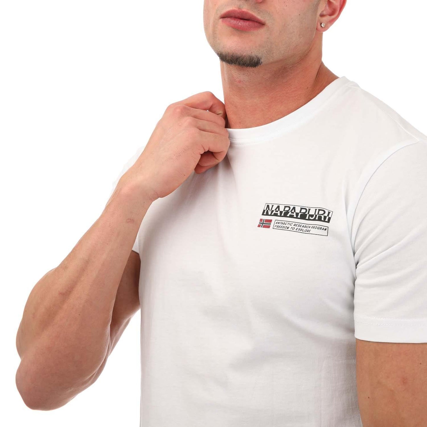 White - Side - Napapijri Mens Kasba Logo Crew Neck T-Shirt
