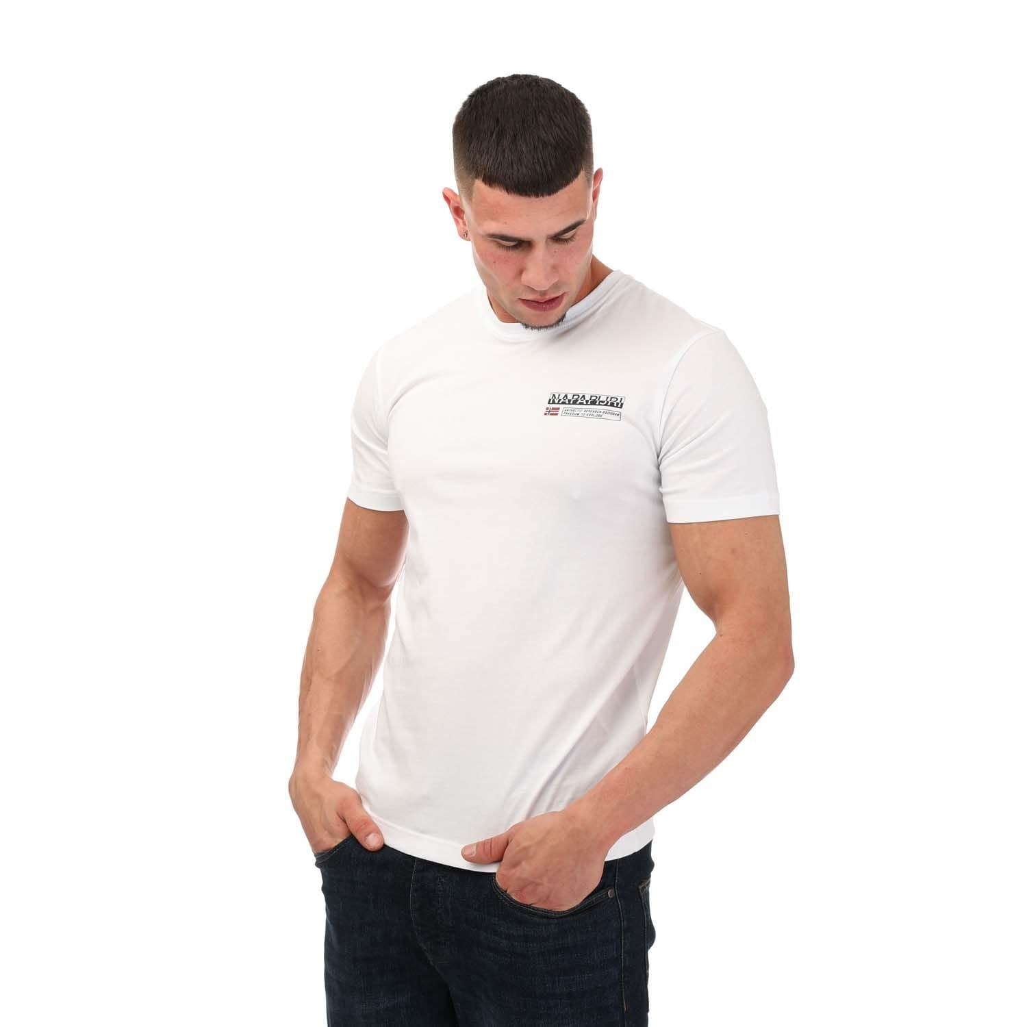 White - Front - Napapijri Mens Kasba Logo Crew Neck T-Shirt