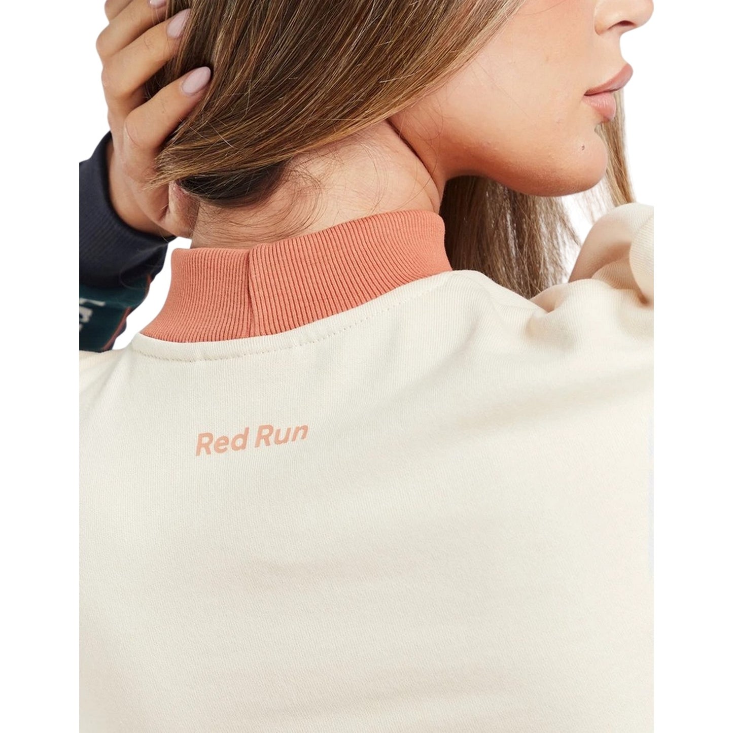 Cream - Side - Red Run Womens-Ladies Cotton Blend Cropped Sweatshirt