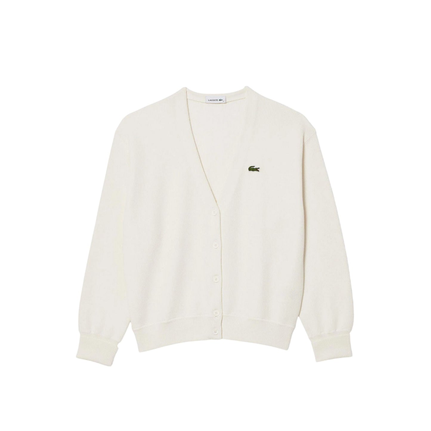 White - Front - Lacoste Womens-Ladies V Neck Relaxed Fit Cardigan