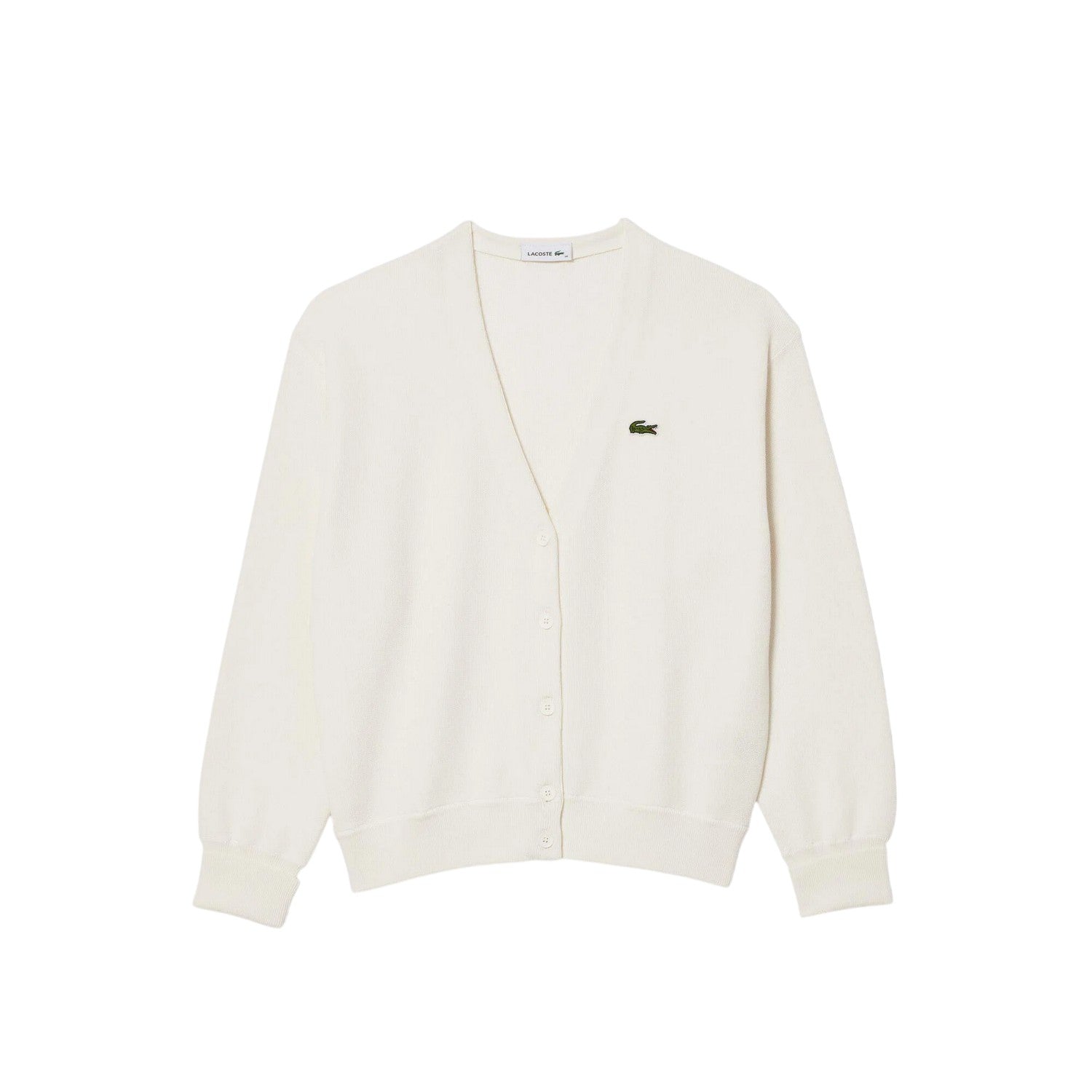 White - Front - Lacoste Womens-Ladies V Neck Relaxed Fit Cardigan