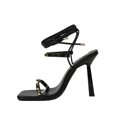 Black - Side - Retro Womens-Ladies Gladiator Sandals