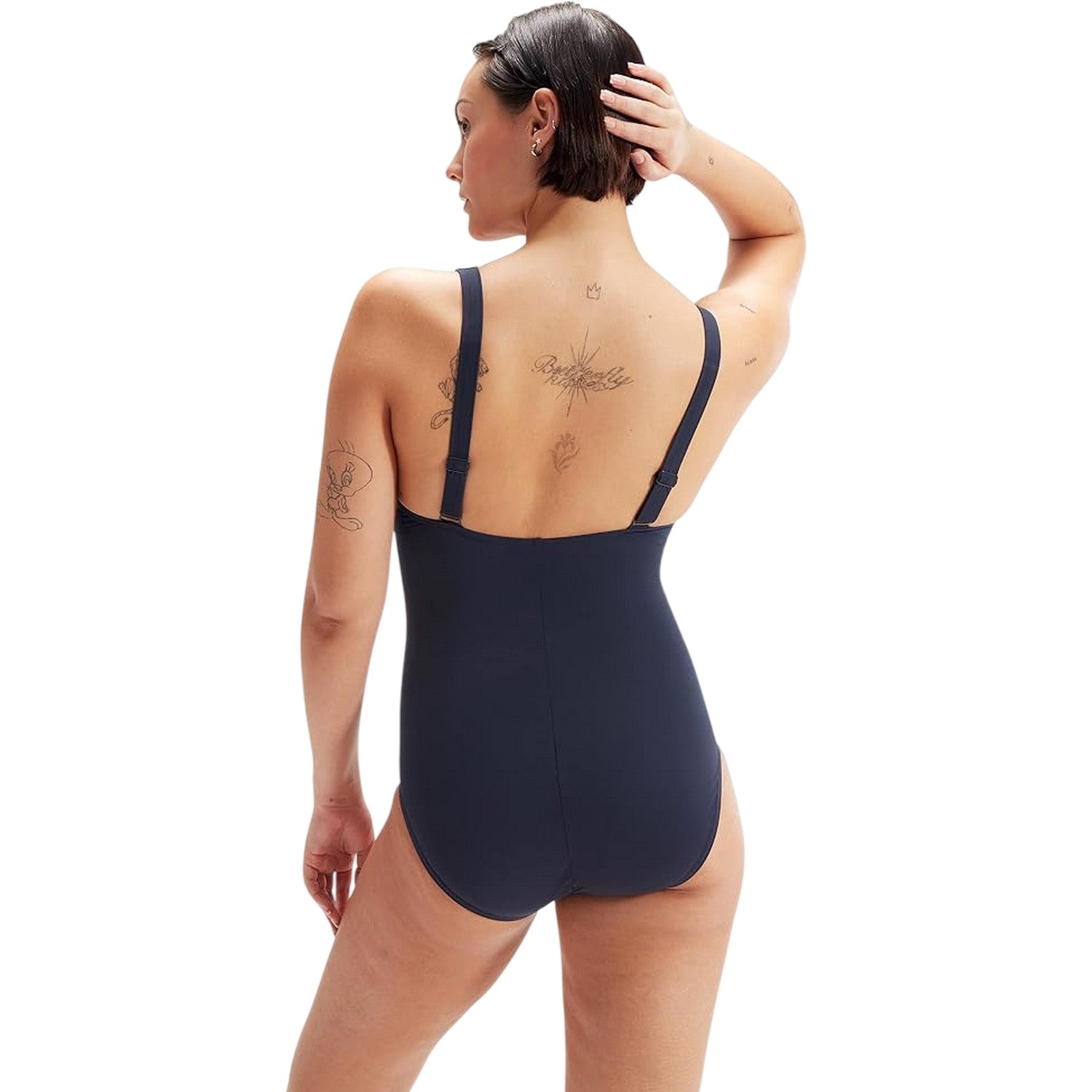 Navy-Red - Back - Speedo Womens-Ladies Abstract Floral One Piece Swimsuit