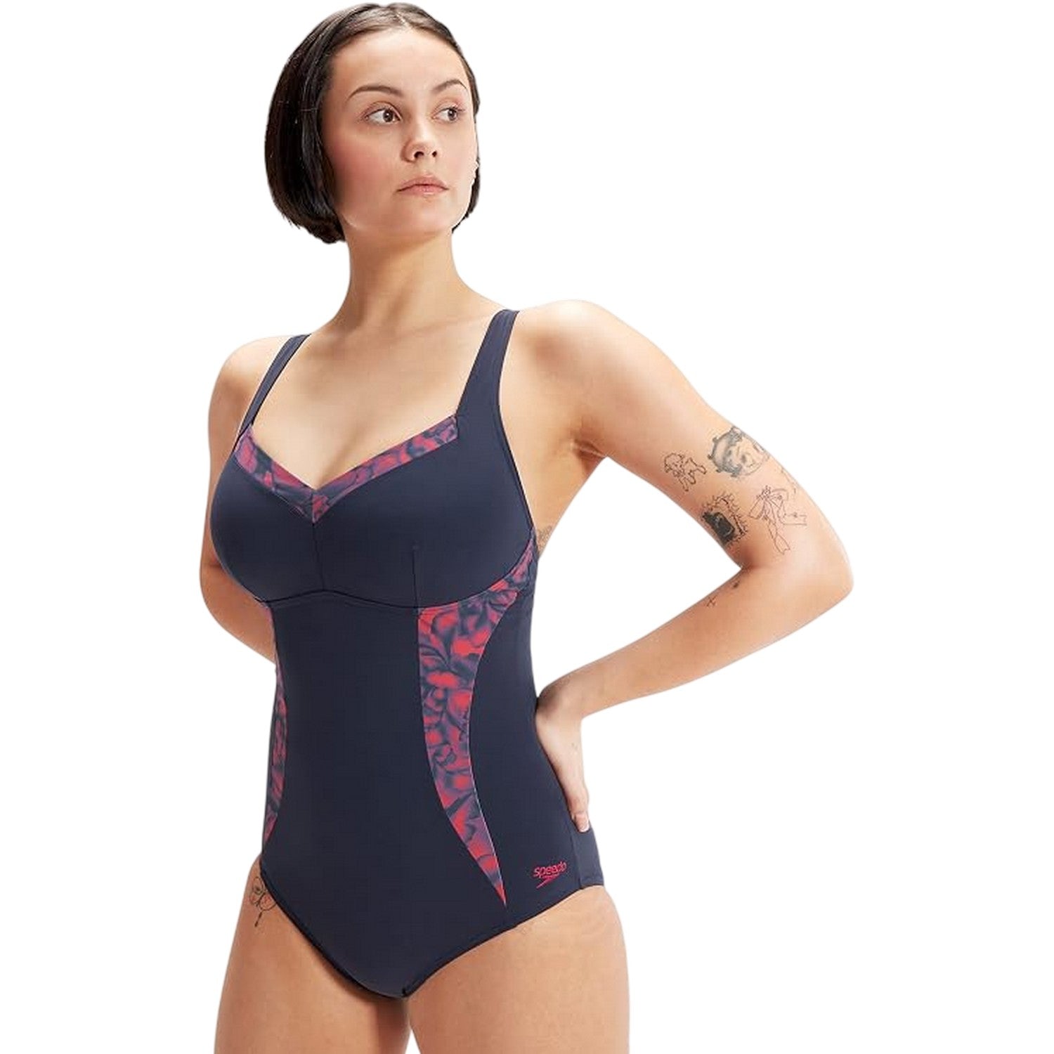 Navy-Red - Lifestyle - Speedo Womens-Ladies Abstract Floral One Piece Swimsuit