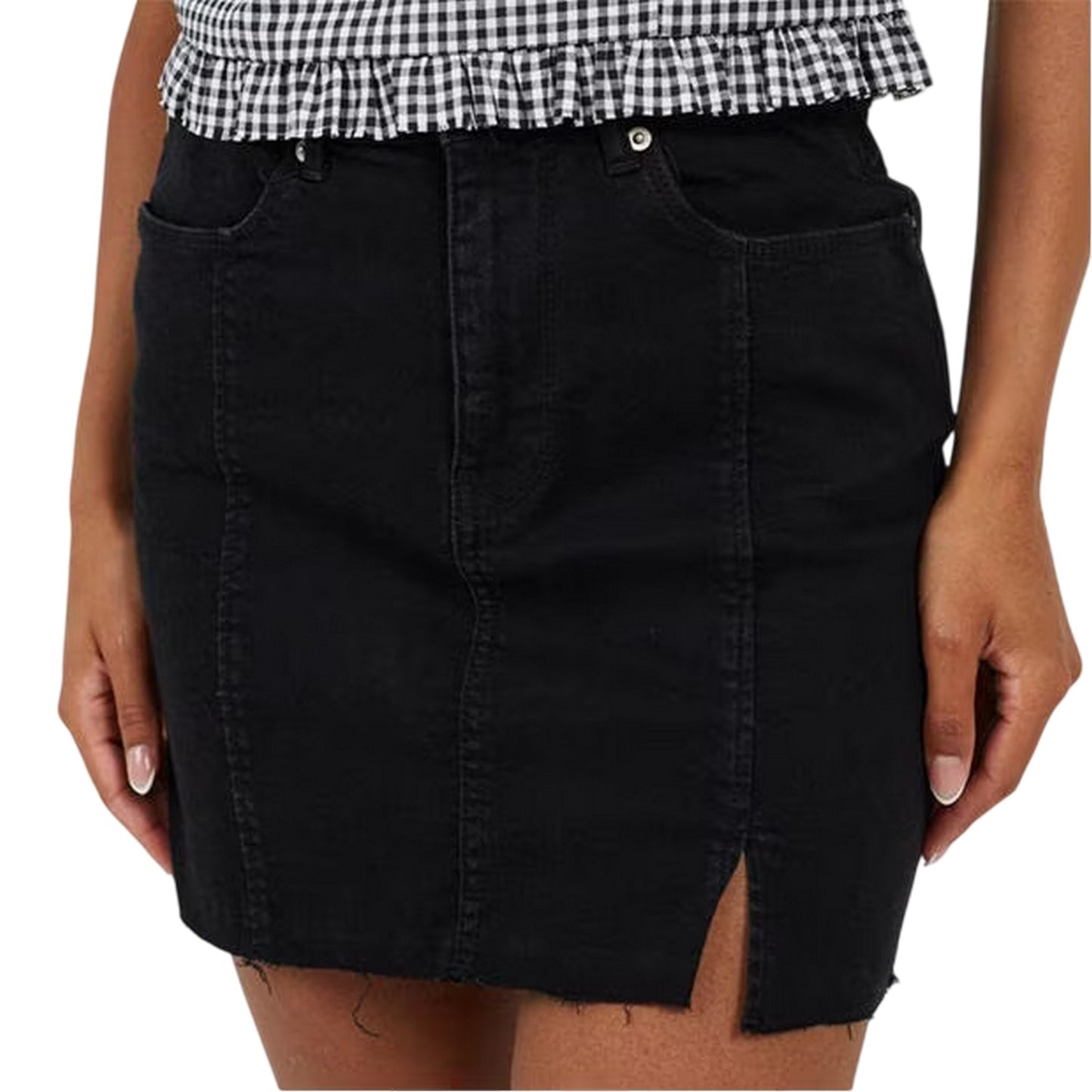 Black - Front - Brave Soul Womens-Ladies Denim Mini Skirt