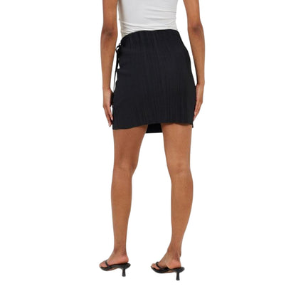 Black - Back - Brave Soul Womens-Ladies Plisse Wrap Mini Skirt