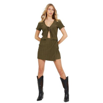 Khaki Green - Lifestyle - Brave Soul Womens-Ladies Plisse Wrap Mini Skirt
