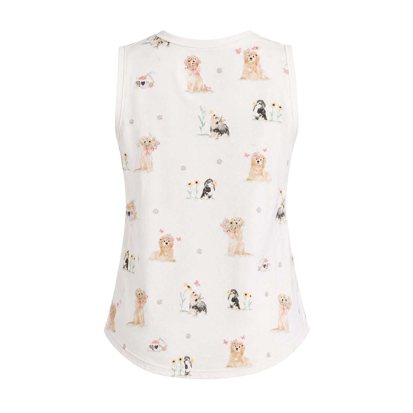 Off White - Back - PJ Salvage Womens-Ladies Dog Print Sleeveless Pyjama Top