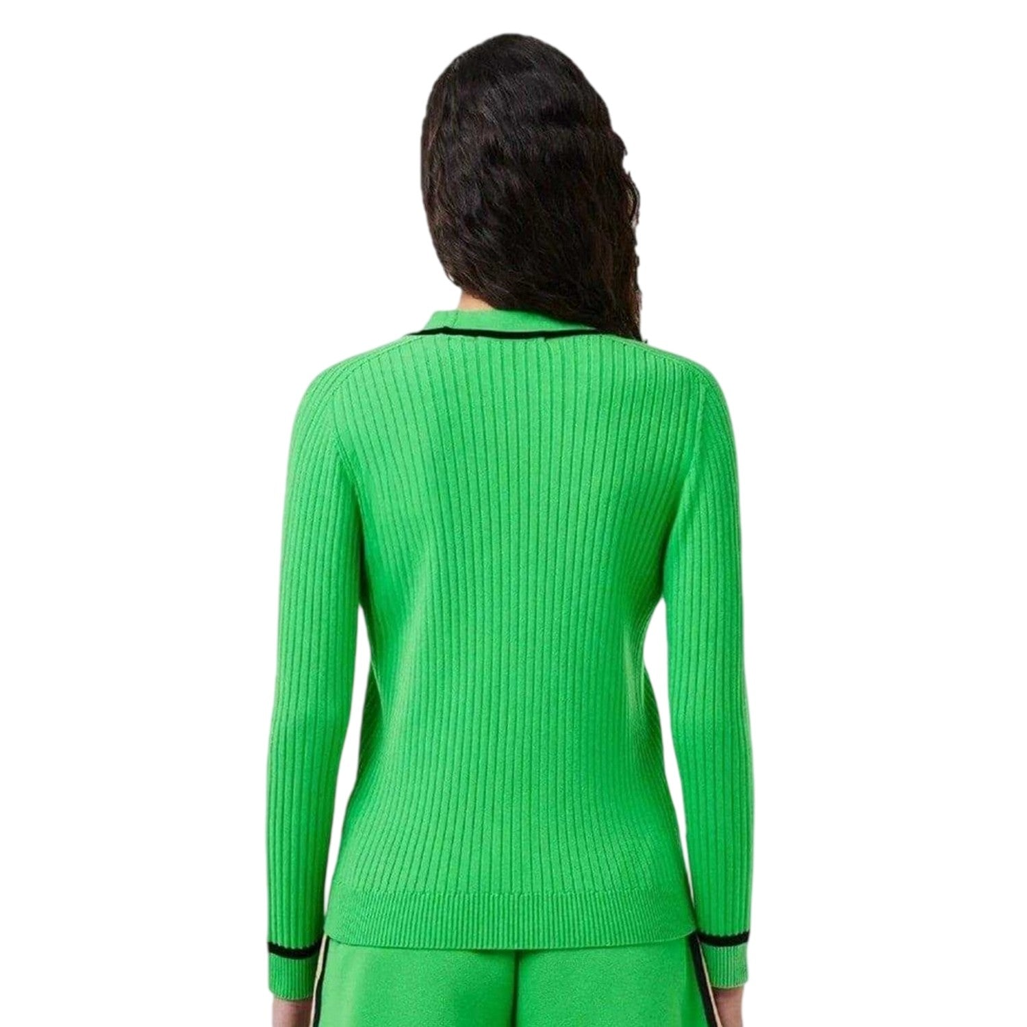 Green-Black - Back - Lacoste Womens-Ladies V Neck Regular Cardigan