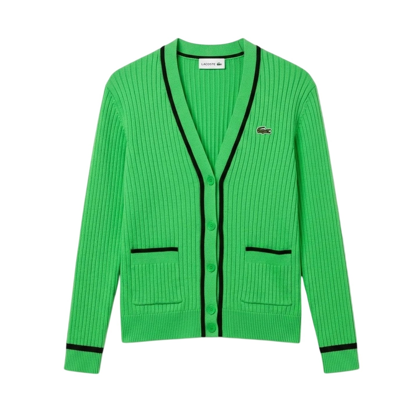 Green-Black - Front - Lacoste Womens-Ladies V Neck Regular Cardigan