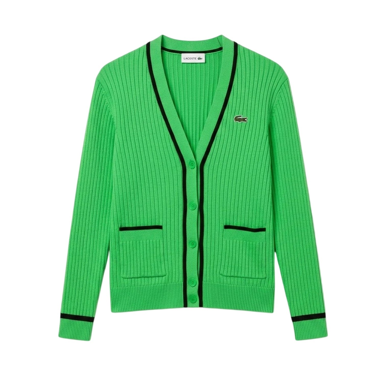 Green-Black - Front - Lacoste Womens-Ladies V Neck Regular Cardigan