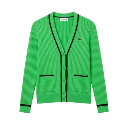 Green-Black - Front - Lacoste Womens-Ladies V Neck Regular Cardigan