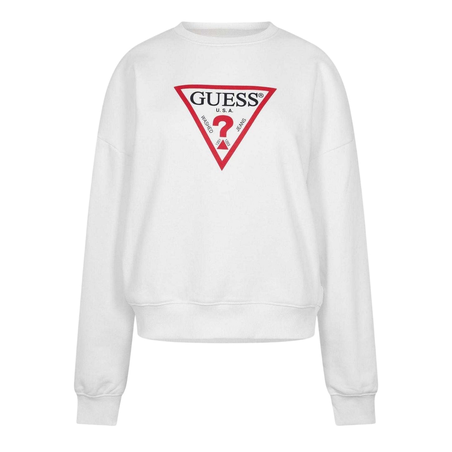 Pure White - Front - Guess Womens-Ladies Icon Crew Neck Relaxed Fit Jumper