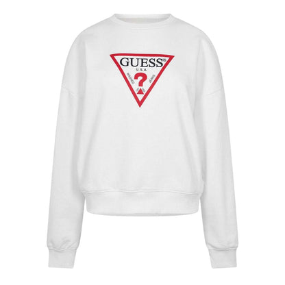 Pure White - Front - Guess Womens-Ladies Icon Crew Neck Relaxed Fit Jumper