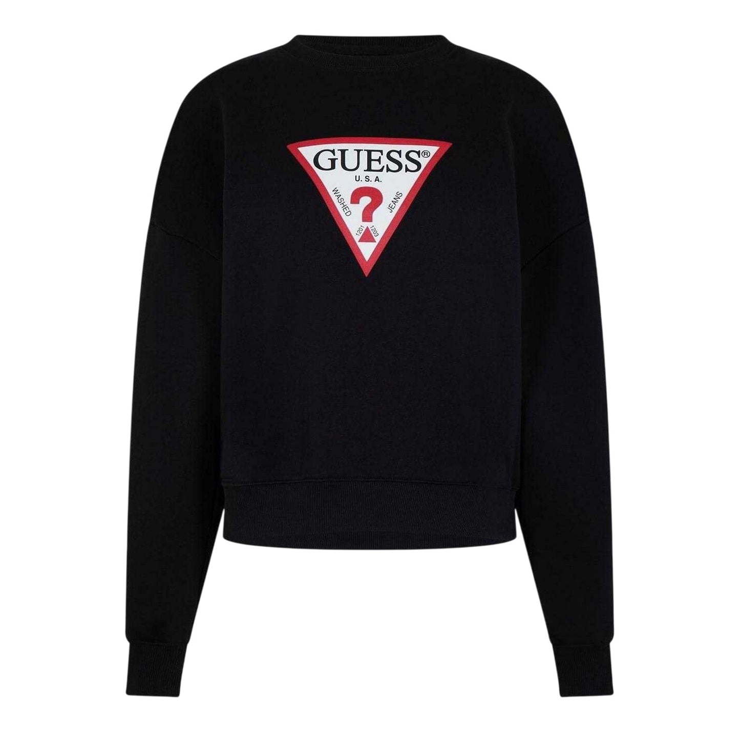 Jet Black - Front - Guess Womens-Ladies Icon Crew Neck Relaxed Fit Jumper