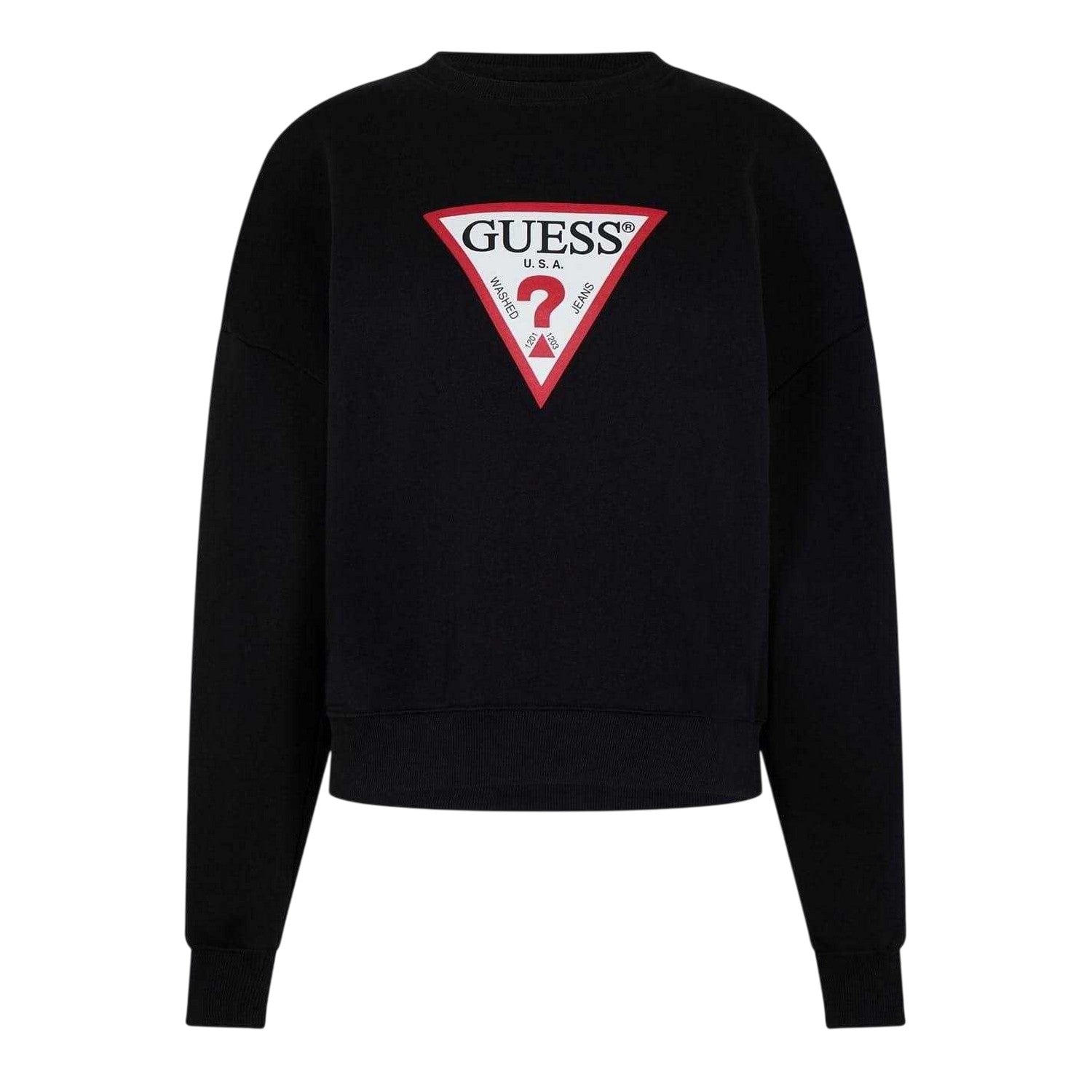 Jet Black - Front - Guess Womens-Ladies Icon Crew Neck Relaxed Fit Jumper
