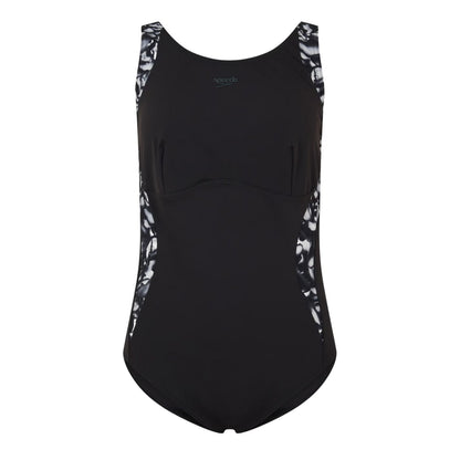 Black - Front - Speedo Womens-Ladies Logo One Piece Swimsuit