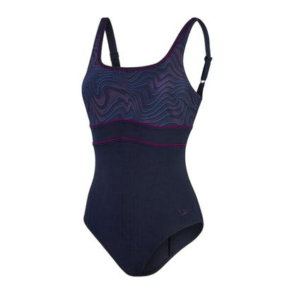 Black-Purple - Front - Speedo Womens-Ladies Eclipse One Piece Swimsuit