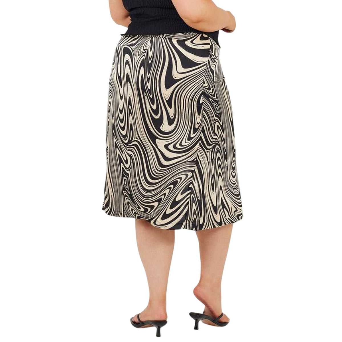 Black - Back - Brave Soul Womens-Ladies Swirl Print Plus Midi Skirt