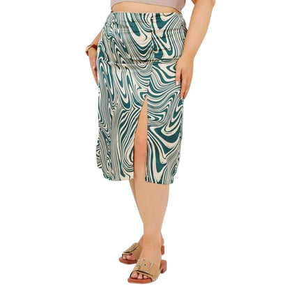 Green - Front - Brave Soul Womens-Ladies Swirl Print Plus Midi Skirt