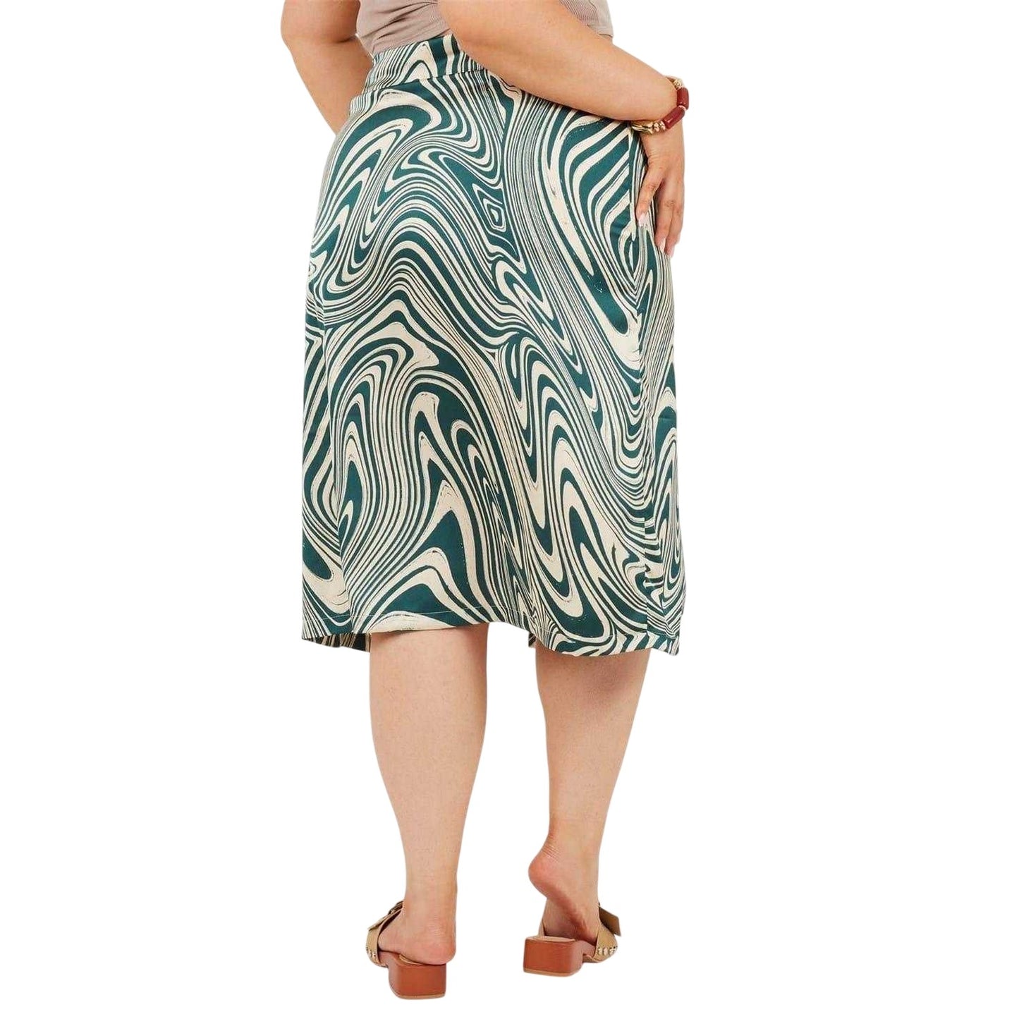 Green - Back - Brave Soul Womens-Ladies Swirl Print Plus Midi Skirt