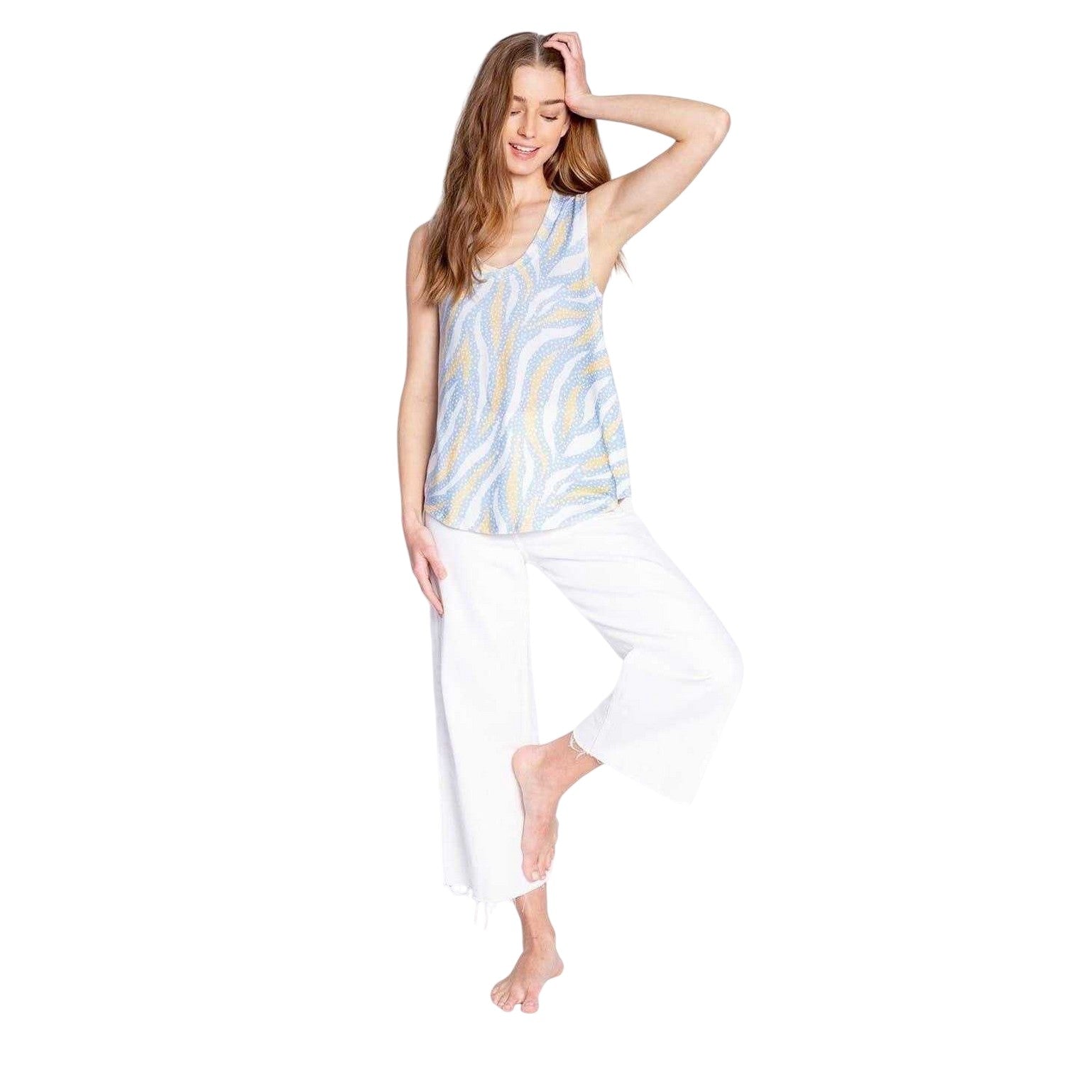 Light Blue - Back - PJ Salvage Womens-Ladies Zebra Print Sleeveless Tank Top
