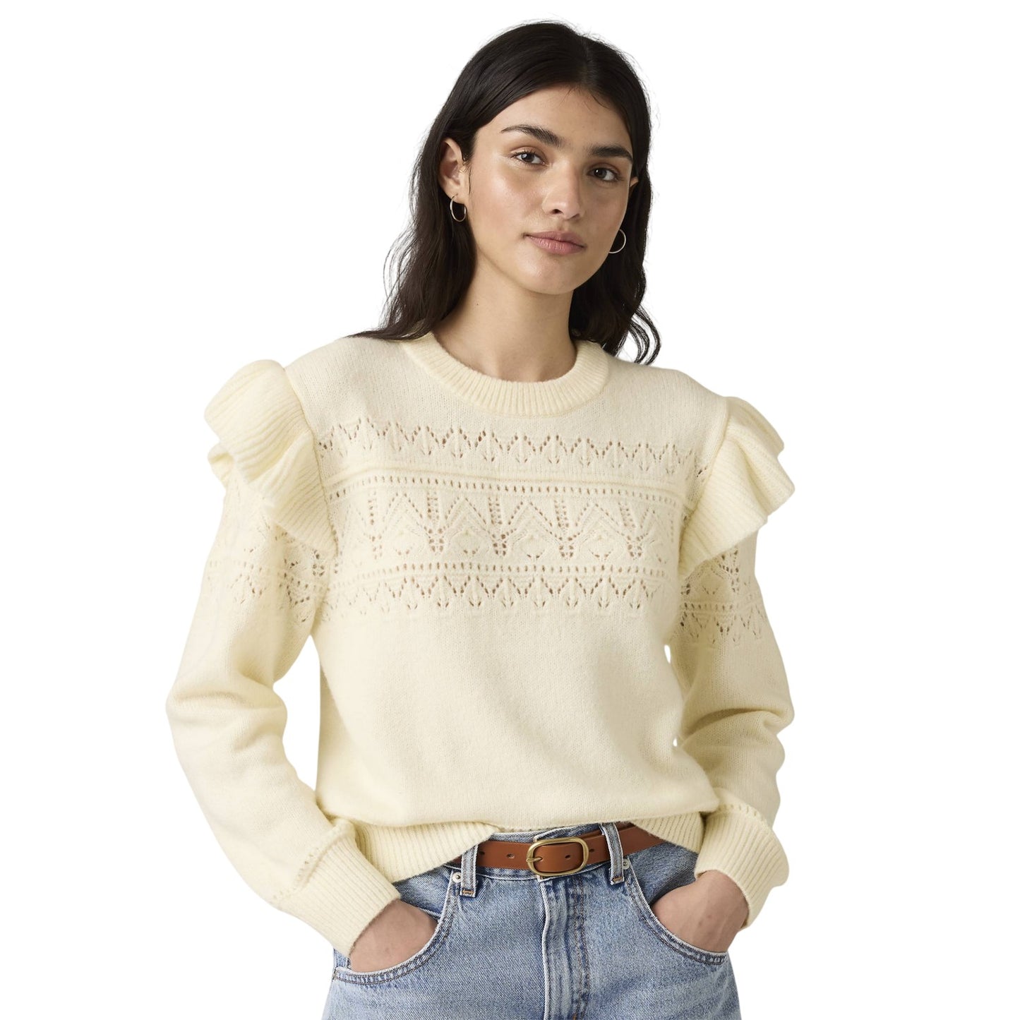 Tofu - Side - Levis Womens-Ladies Shane Pointelle Flutter Sweater Top