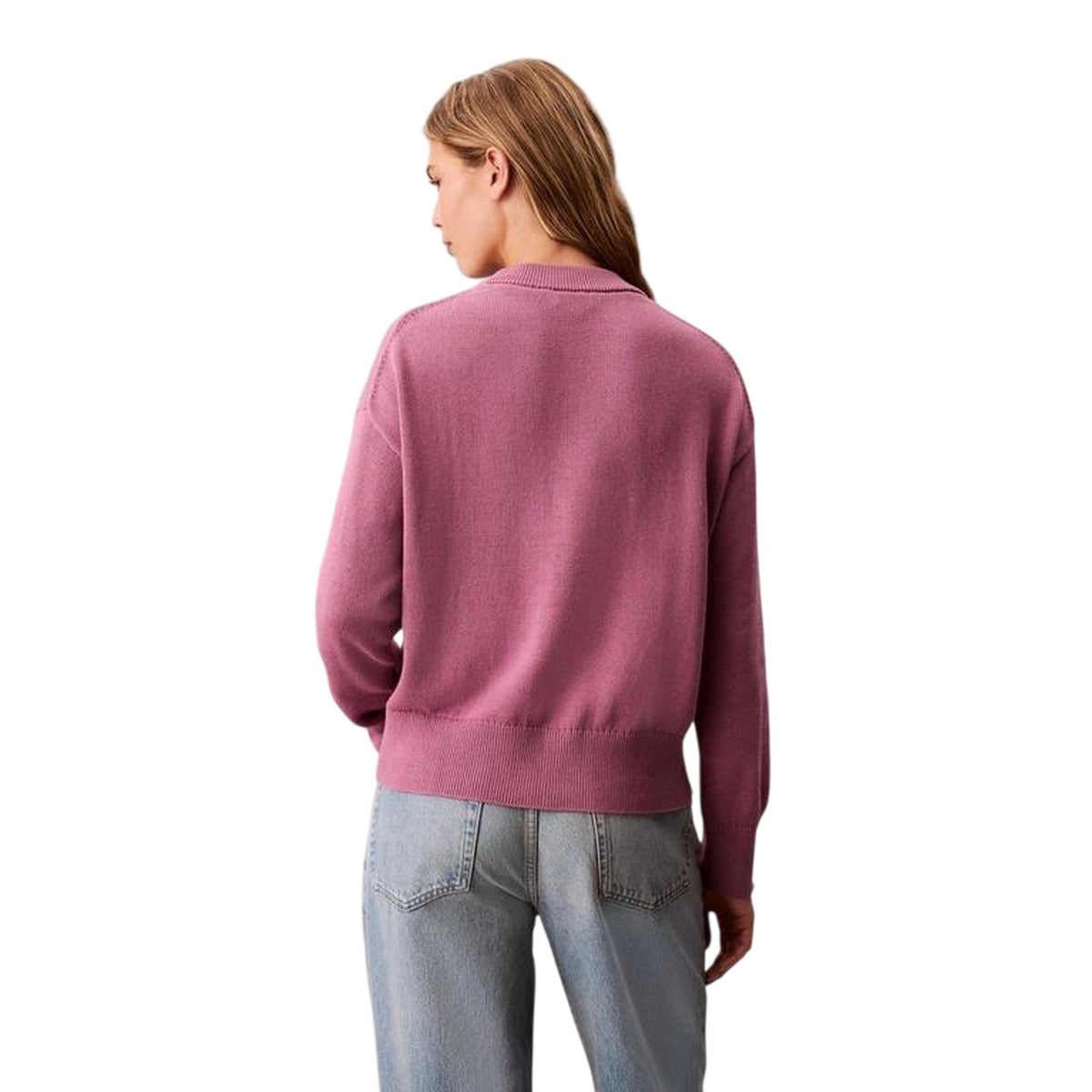 Bordeaux - Back - Calvin Klein Womens-Ladies Ribbed Crew Neck Regular Long-Sleeved Sweater Top