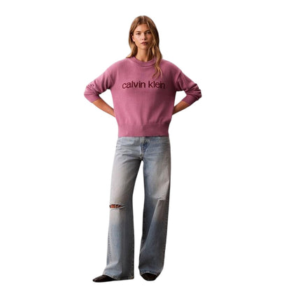 Bordeaux - Lifestyle - Calvin Klein Womens-Ladies Ribbed Crew Neck Regular Long-Sleeved Sweater Top