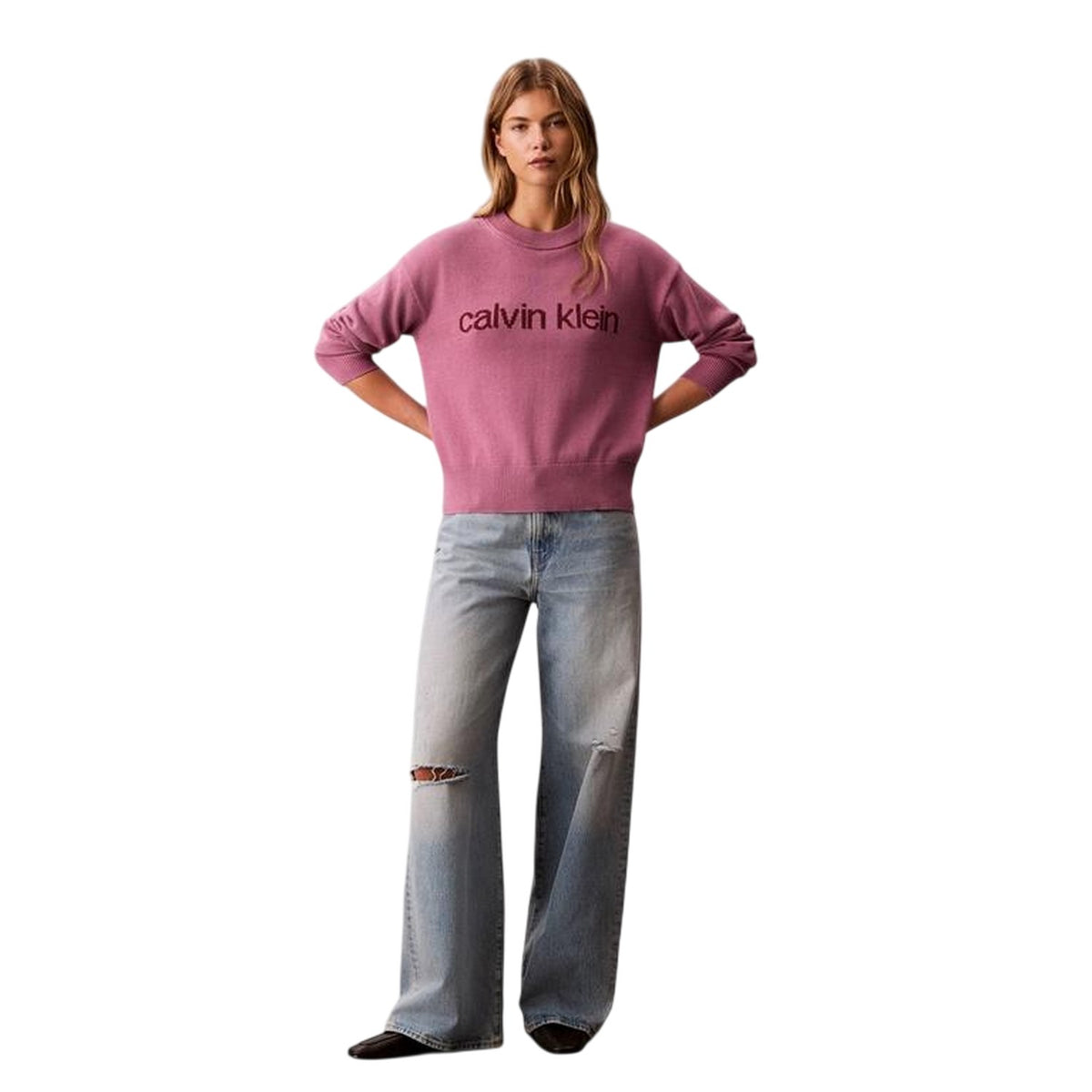 Bordeaux - Lifestyle - Calvin Klein Womens-Ladies Ribbed Crew Neck Regular Long-Sleeved Sweater Top