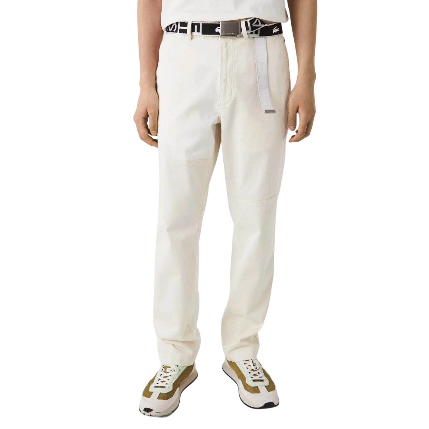 White - Side - Lacoste Mens Live Heritage Organic Cotton Patchwork Trousers