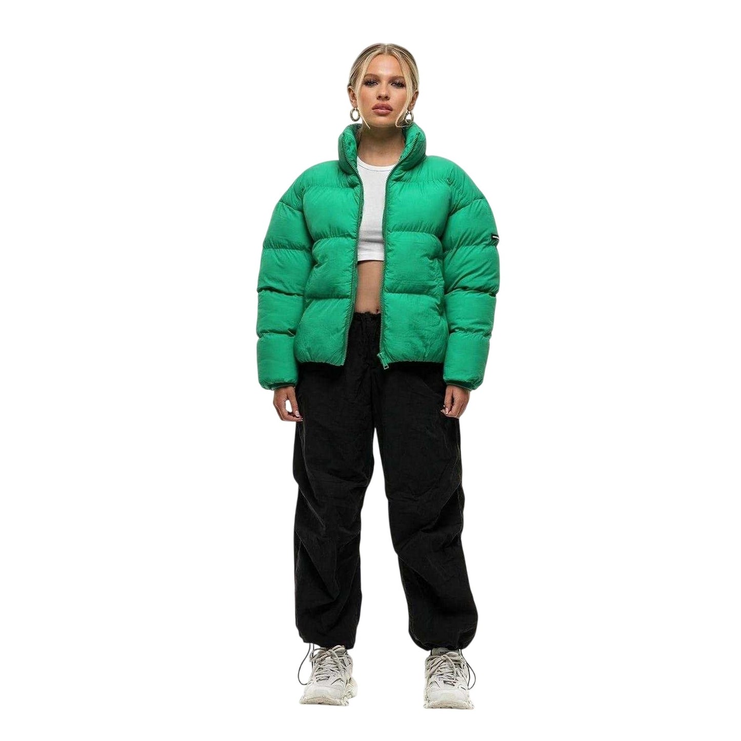 Green - Side - Good For Nothing Womens-Ladies Funnel Neck Oversized Puffer Jacket