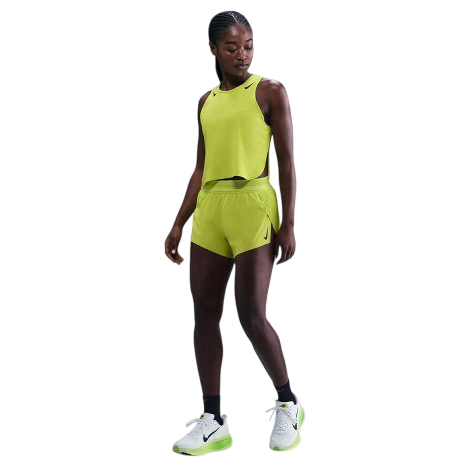 Cyber Green-Black - Side - Nike Womens-Ladies Cropped Tank Top