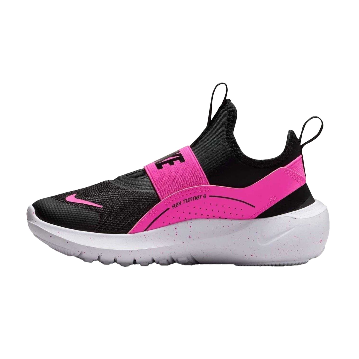 Black-Pink - Side - Nike Childrens-Kids Flex Runner 4 Mesh Slip-on Trainers