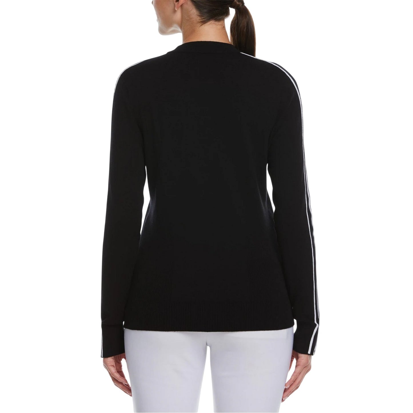 Black - Back - Callaway Womens-Ladies Striped Mock Neck Sweater Top