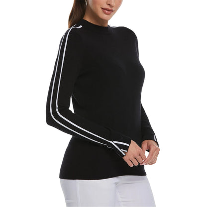 Black - Side - Callaway Womens-Ladies Striped Mock Neck Sweater Top