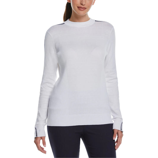 Bright White - Front - Callaway Womens-Ladies Striped Mock Neck Sweater Top