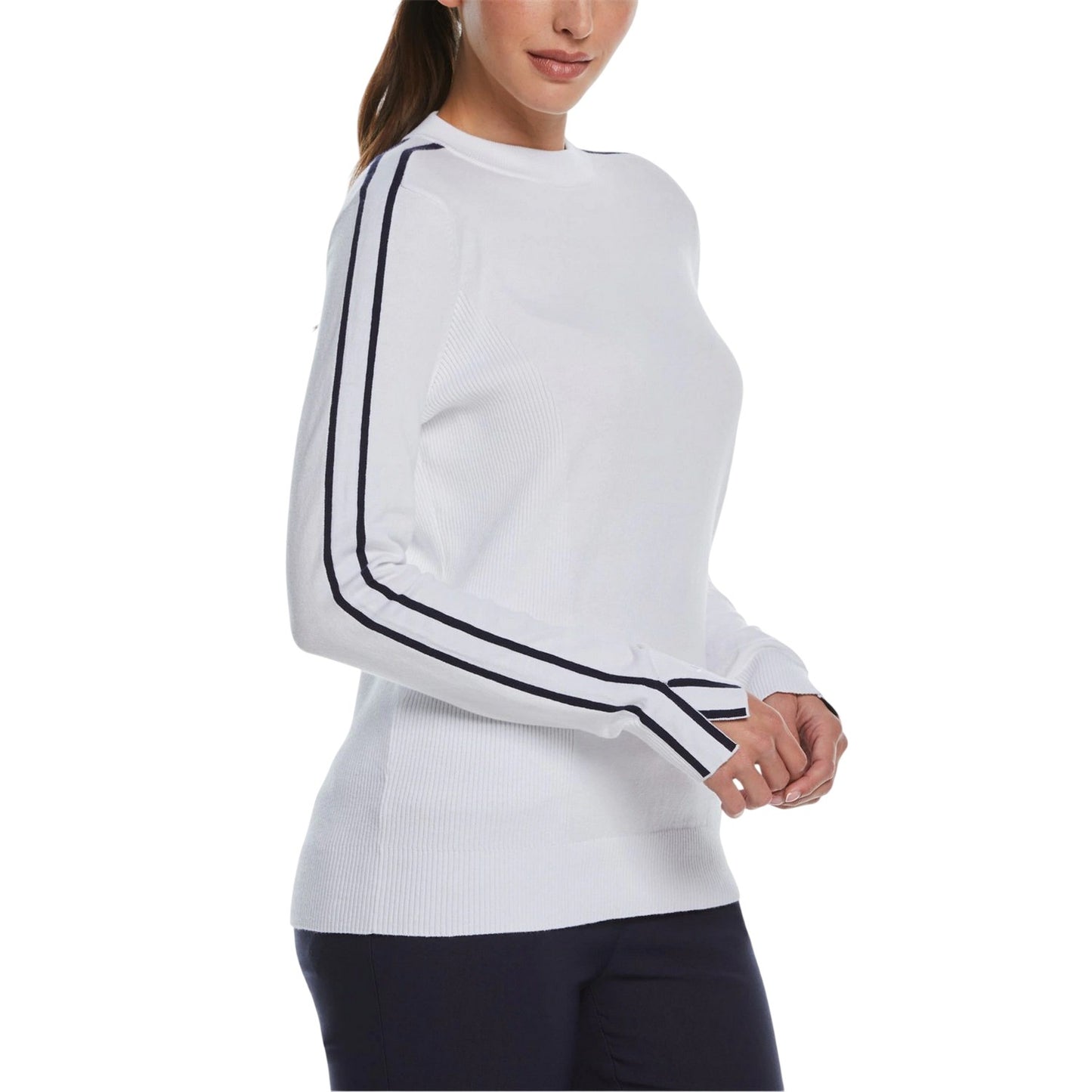 Bright White - Side - Callaway Womens-Ladies Striped Mock Neck Sweater Top