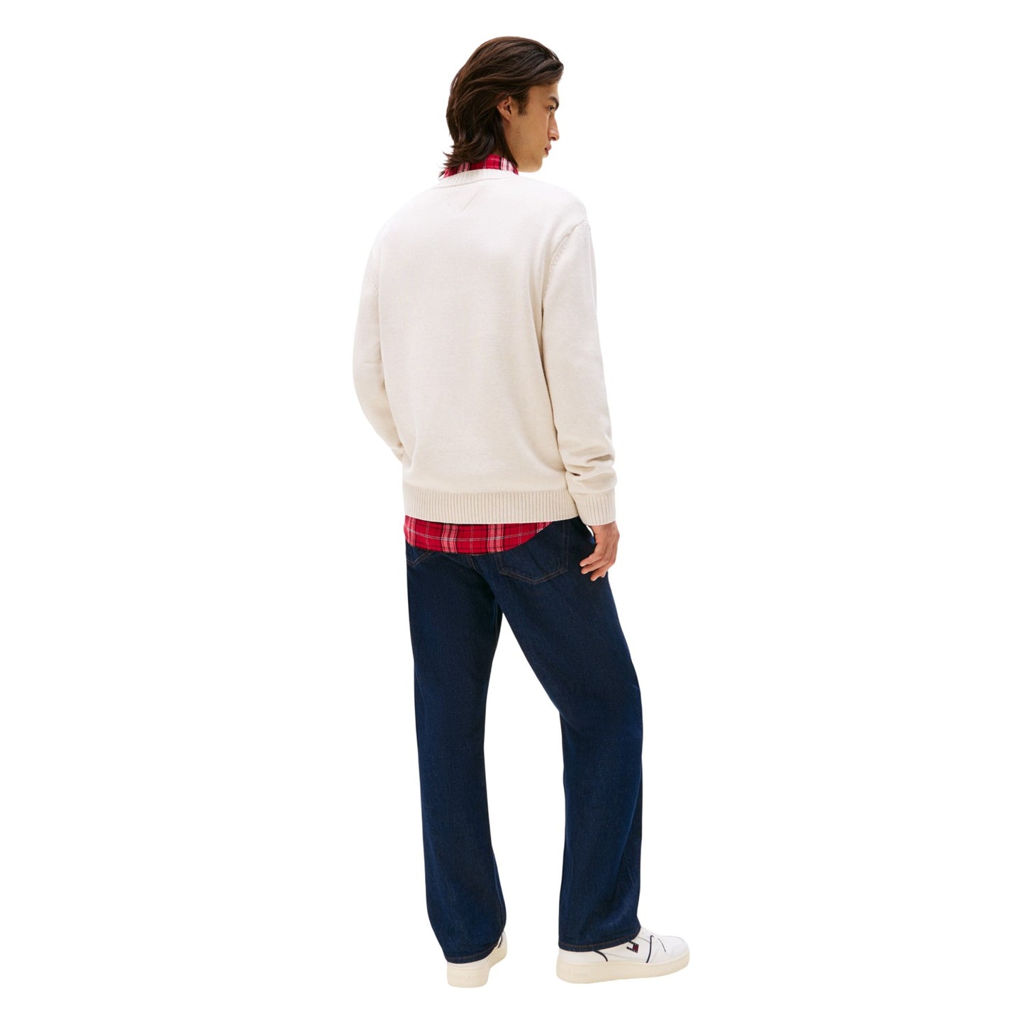 Antique White Heather - Back - Tommy Jeans Mens Flag Logo Crew Neck Jumper