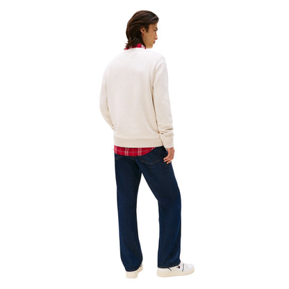 Antique White Heather - Back - Tommy Jeans Mens Flag Logo Crew Neck Jumper