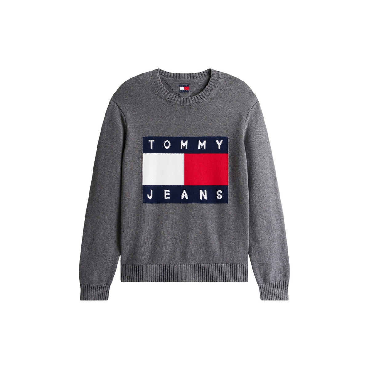 Black Heather - Front - Tommy Jeans Mens Flag Logo Crew Neck Jumper