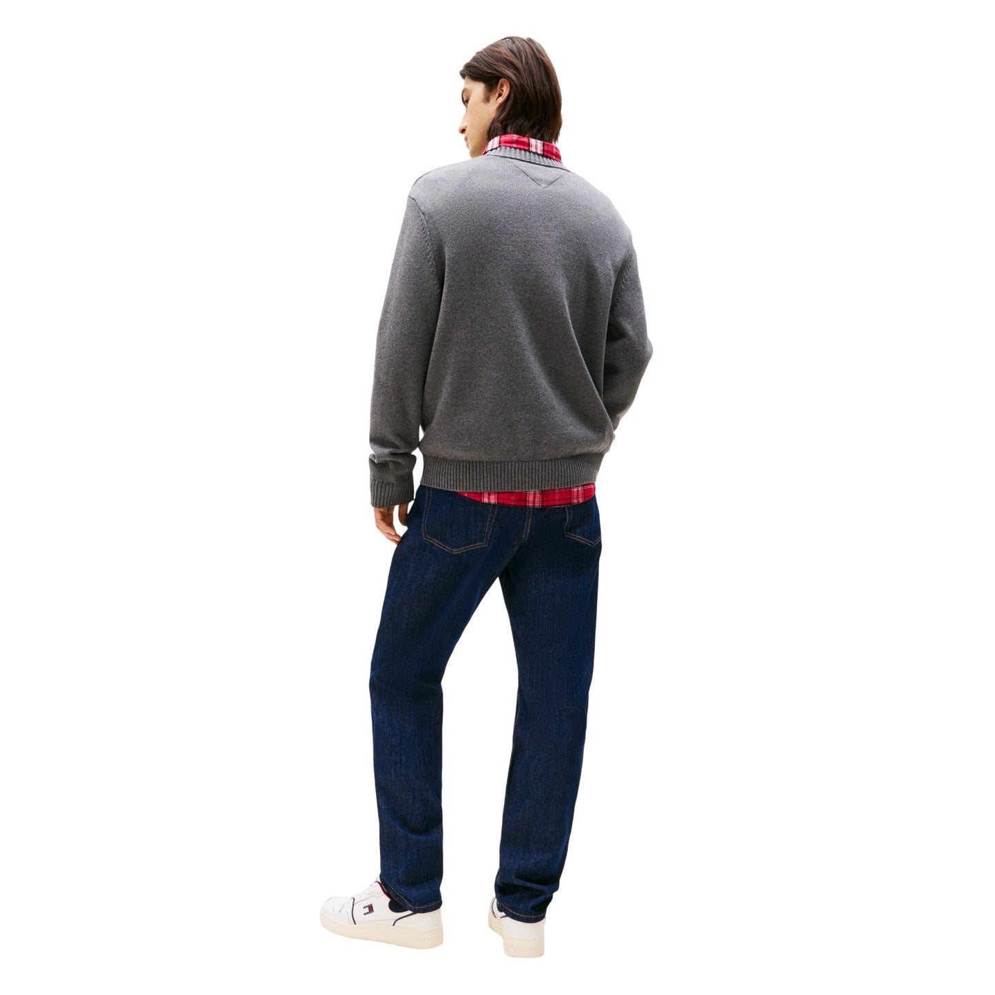 Black Heather - Back - Tommy Jeans Mens Flag Logo Crew Neck Jumper