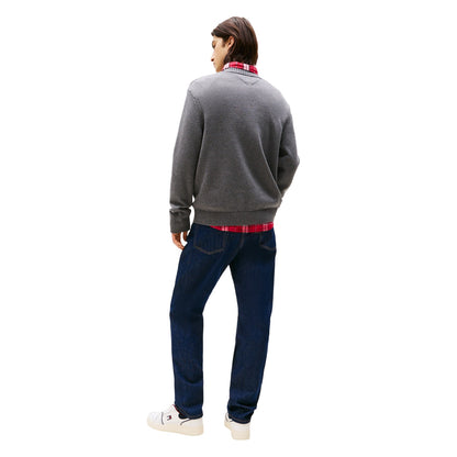 Black Heather - Back - Tommy Jeans Mens Flag Logo Crew Neck Jumper
