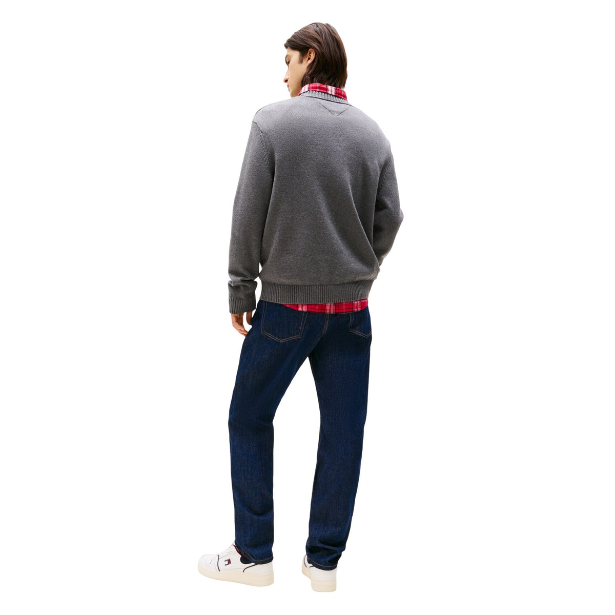 Black Heather - Back - Tommy Jeans Mens Flag Logo Crew Neck Jumper