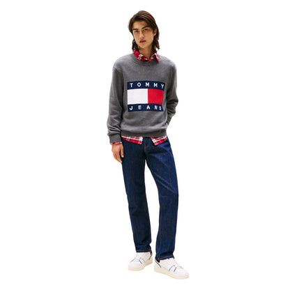 Black Heather - Lifestyle - Tommy Jeans Mens Flag Logo Crew Neck Jumper