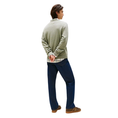 Sage Green - Back - Tommy Jeans Mens Flag Logo Crew Neck Jumper