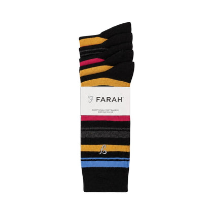 Black-Red - Back - Farah Mens Stripe Crew Socks (Pack of 5)
