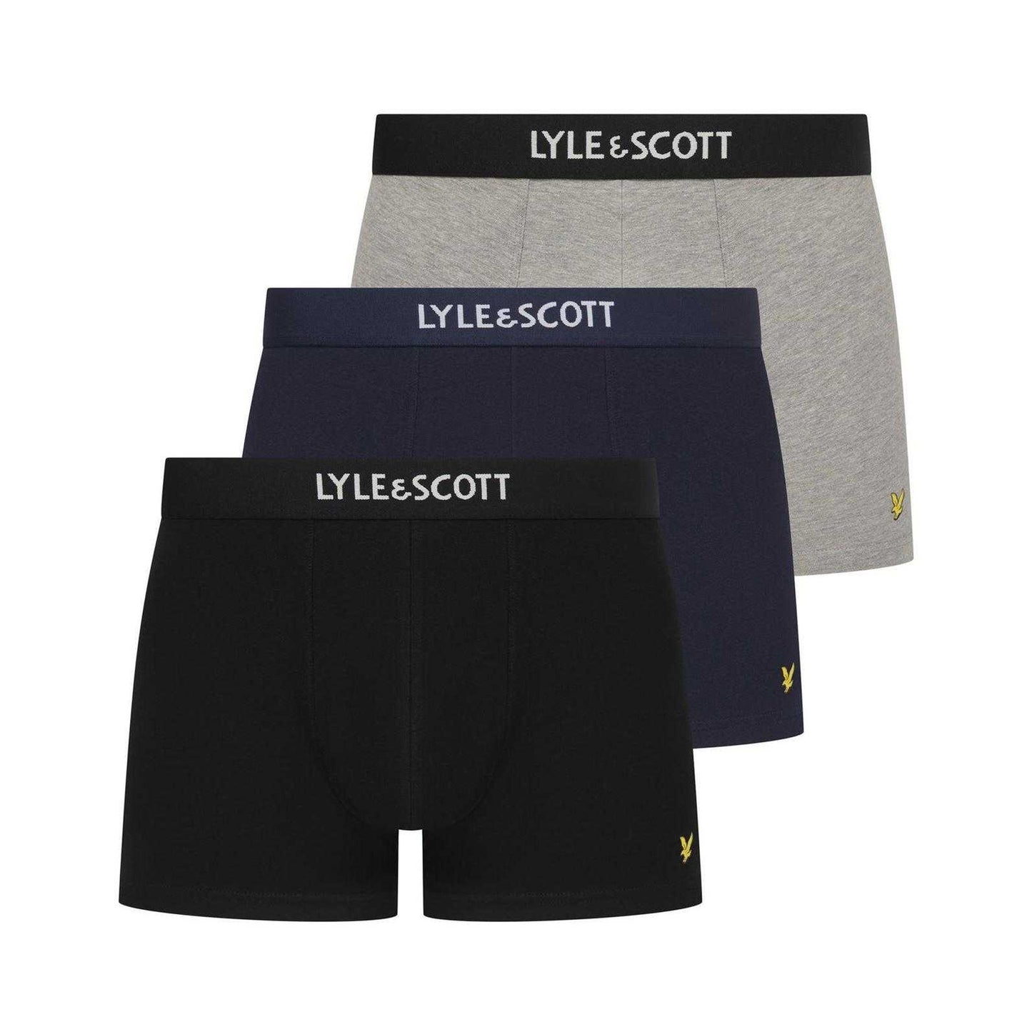 Black-Grey-Blue - Front - Lyle & Scott Mens Devon Boxer Shorts (Pack of 3)