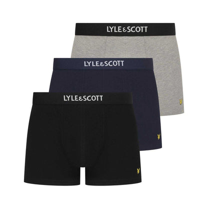 Black-Grey-Blue - Front - Lyle & Scott Mens Devon Boxer Shorts (Pack of 3)